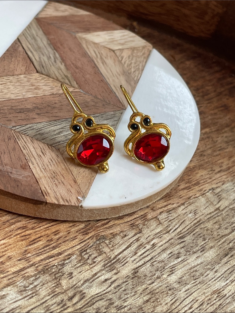 Gold-Tone Red Crystal Frog Drop Earrings - Women Jewelry